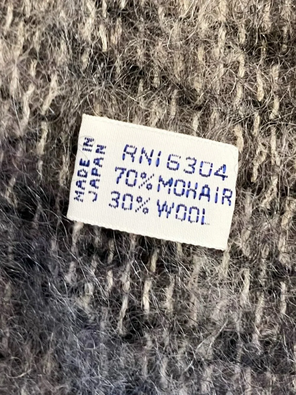Japan Mohair Wool Scarf Gray Heathered Fringe Soft Cozy Winter Wrap